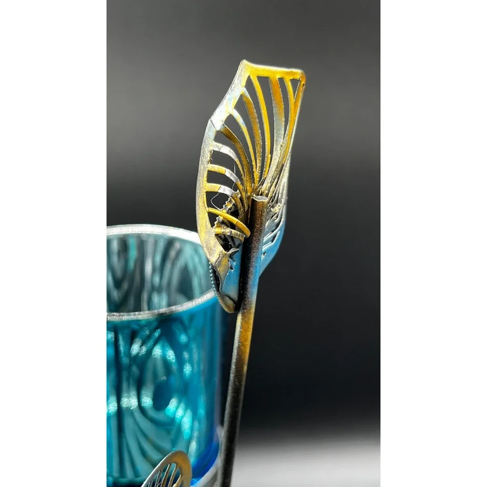 Gallery of Light Peacock Plume Metal Teal Glass Votive Candle Holder 10015949
